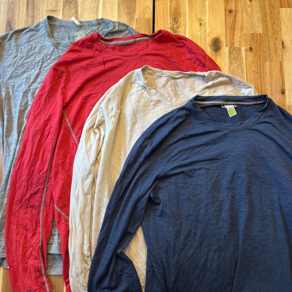 LOT/4 DAMAGED Merino Wool Long-Sleeve Shirts - Men’s Large